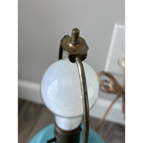 Vtg Mid Century Robins Egg Blue Ceramic Asian Ginger Jar & Brass Base Table Lamp - Picture 8 of 11